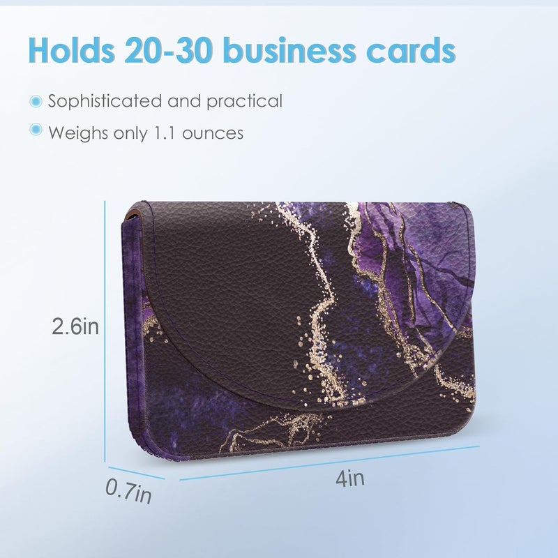 Xavier Business Card Holder，PU Leather Business Card Case Color Printing Pattern Card Holder Wallet，Pockets Magnetic Credit Card Holders for Men and Women，Purple Marble - Image 2